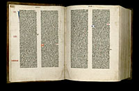 Image of the Gutenberg Bible open to pages 005 verso and 006 recto.