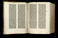 Image of the Gutenberg Bible open to pages 011 verso and 012 recto.