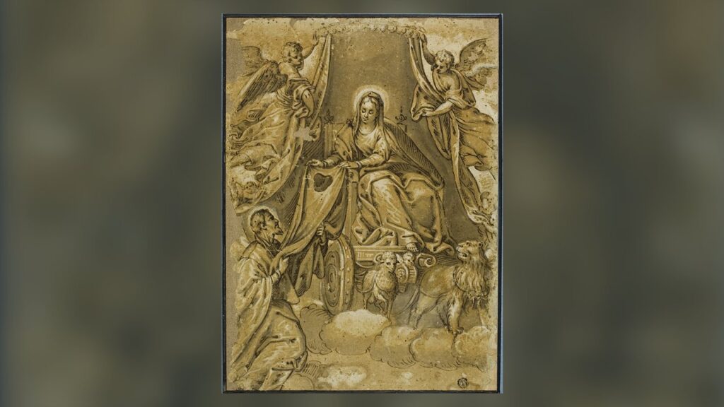 A Virgem Maria entrega o escapulário a São Simão Stock, cena da tradição carmelita