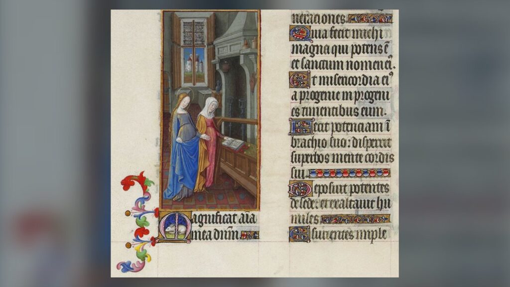 A Visitação de Maria a Isabel, que abre com o Magnificat, cântico rezado todos os dias nas Vésperas