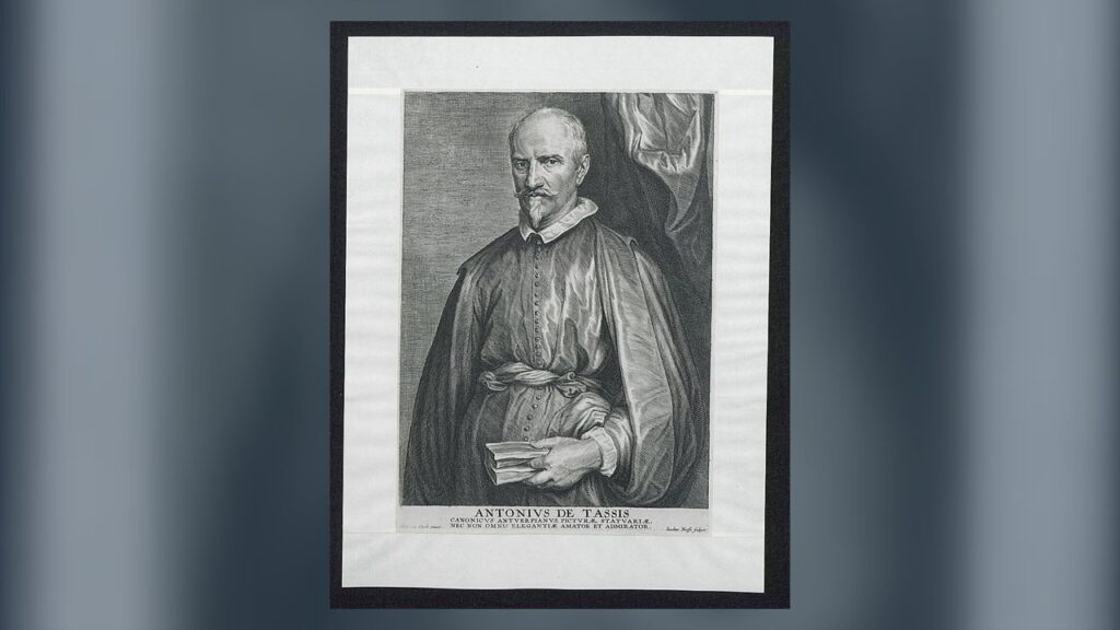 Antonius de Tassis, cônego da catedral de Antuérpia, em batina e capa, segundo retrato de Van Dyck