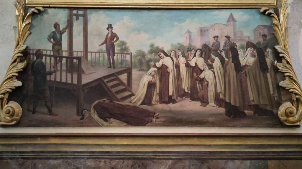 As carmelitas de Compiègne diante do cadafalso em Paris, em 1794, fiéis até o martírio