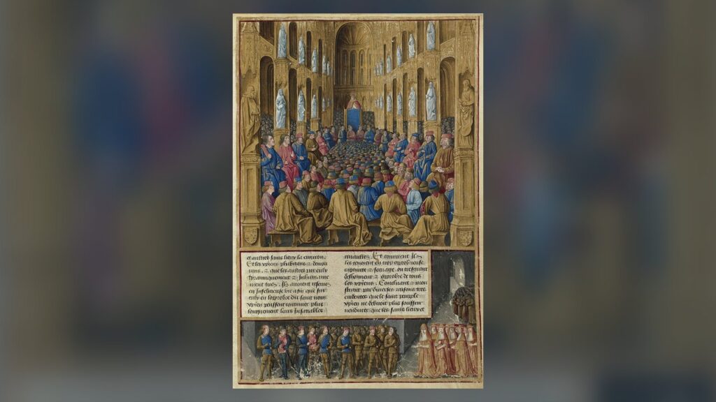 O papa Urbano II prega a Primeira Cruzada no Concílio de Clermont, iluminura de Jean Colombe