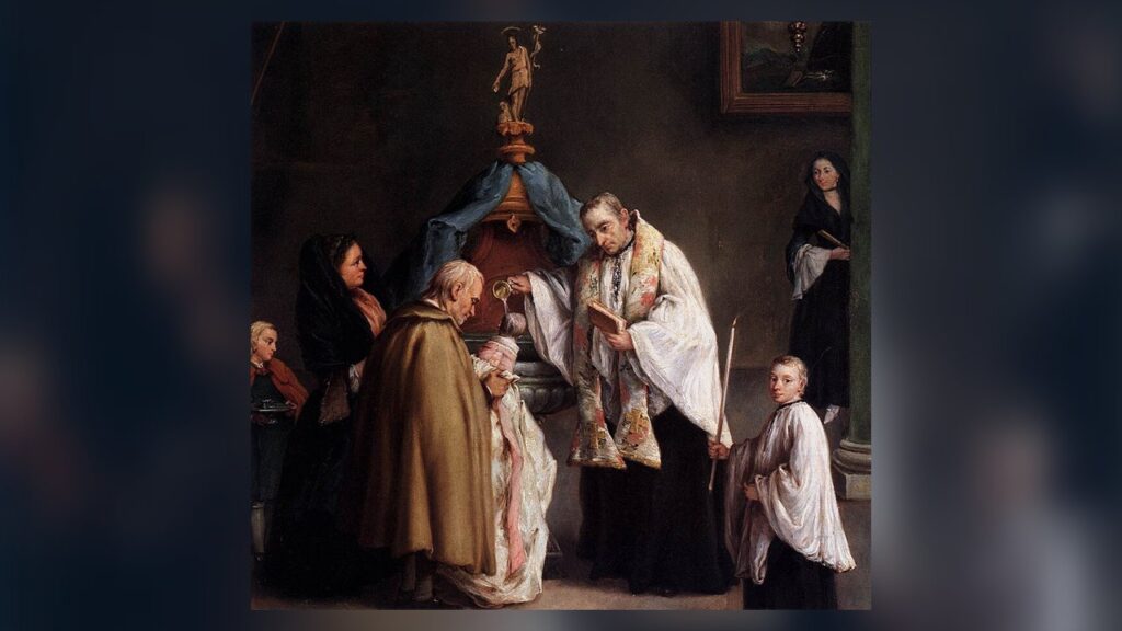 O batismo de uma criança, pintura de Pietro Longhi
