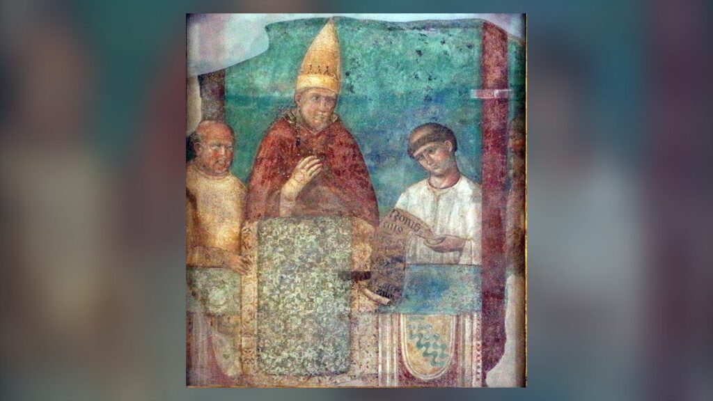 Bonifácio VIII proclama o primeiro jubileu da história, em 1300, afresco de Giotto