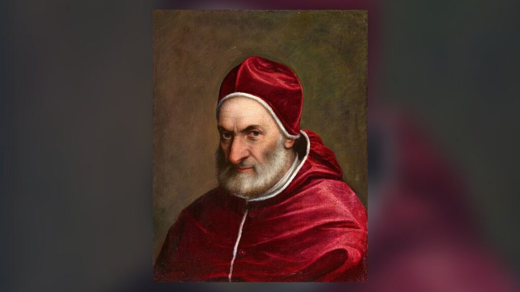 Retrato do Papa Pio IV, pintura da escola italiana de cerca de 1600