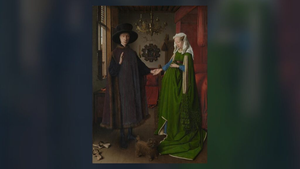 Casal de mãos dadas num retrato flamengo, imagem da unidade original de homem e mulher