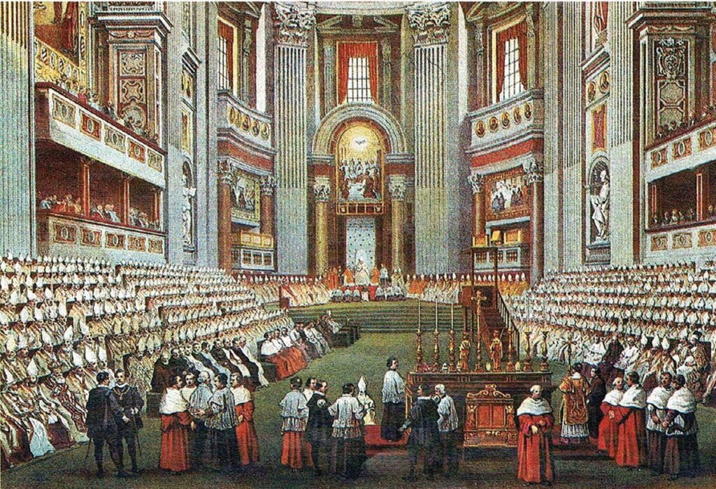 Assembleia dos padres do Concílio Vaticano I na Basílica de São Pedro