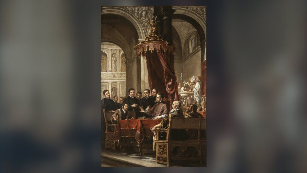 Conversão e batismo de Santo Agostinho por Santo Ambrósio, cena ligada à lenda do Te Deum