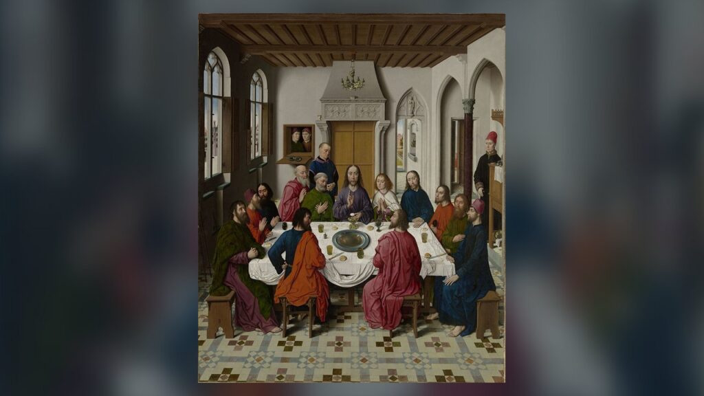 Cristo abençoa o pão na Última Ceia, onde instituiu a Eucaristia que a Missa celebra
