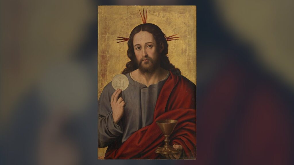 Cristo com a hóstia e o cálice: o Corpo e o Sangue oferecidos ao Pai na oração do terço