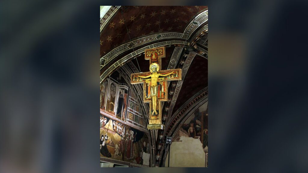 Crucifixo de São Damião em Assis, cruz pintada com Cristo vivo, diante da qual rezou São Francisco
