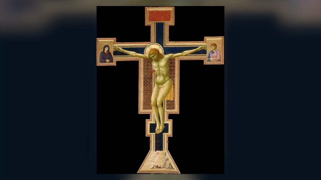 Crucifixo pintado por Giotto, que mostra a paixão real de Cristo lembrada por todo crucifixo