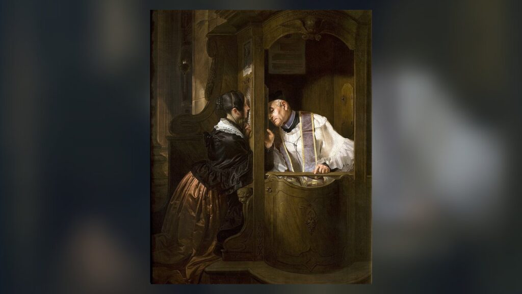 A confissão, pintura de Giuseppe Molteni