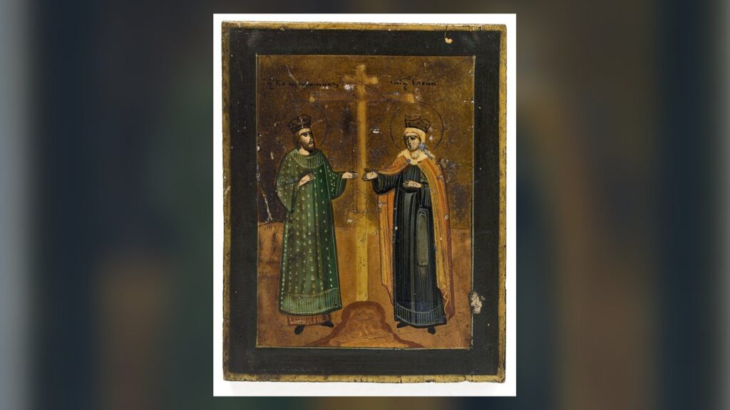 Ícone de Constantino e Santa Helena com a Santa Cruz, sinal da Redenção