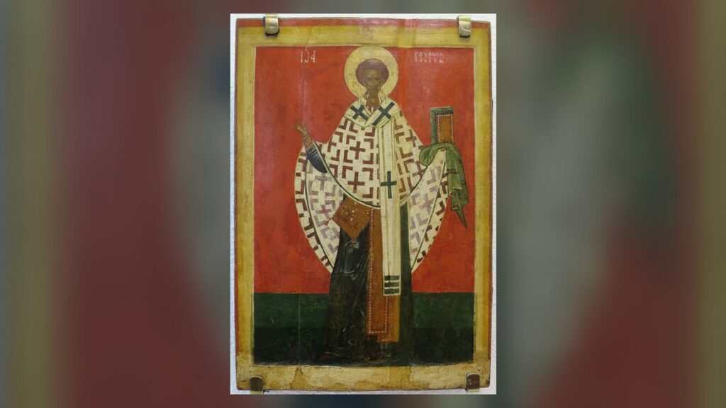 Ícone de São João Crisóstomo, cuja Divina Liturgia é a mais usada na tradição bizantina