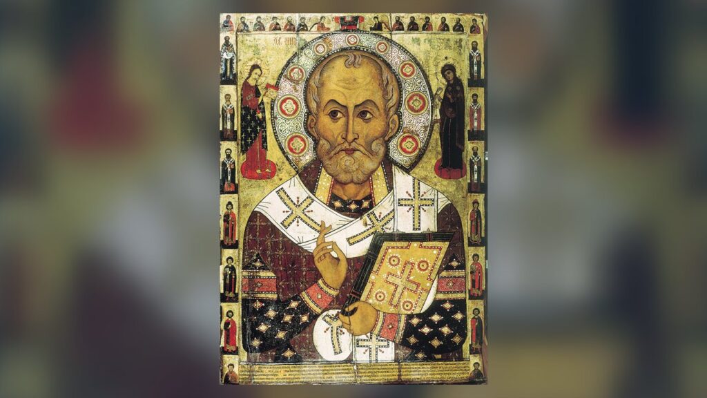 Ícone de São Nicolau, bispo de Mira, o santo histórico de onde deriva o Papai Noel