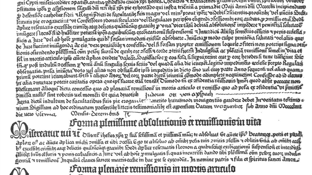 Carta de indulgência impressa em 1454