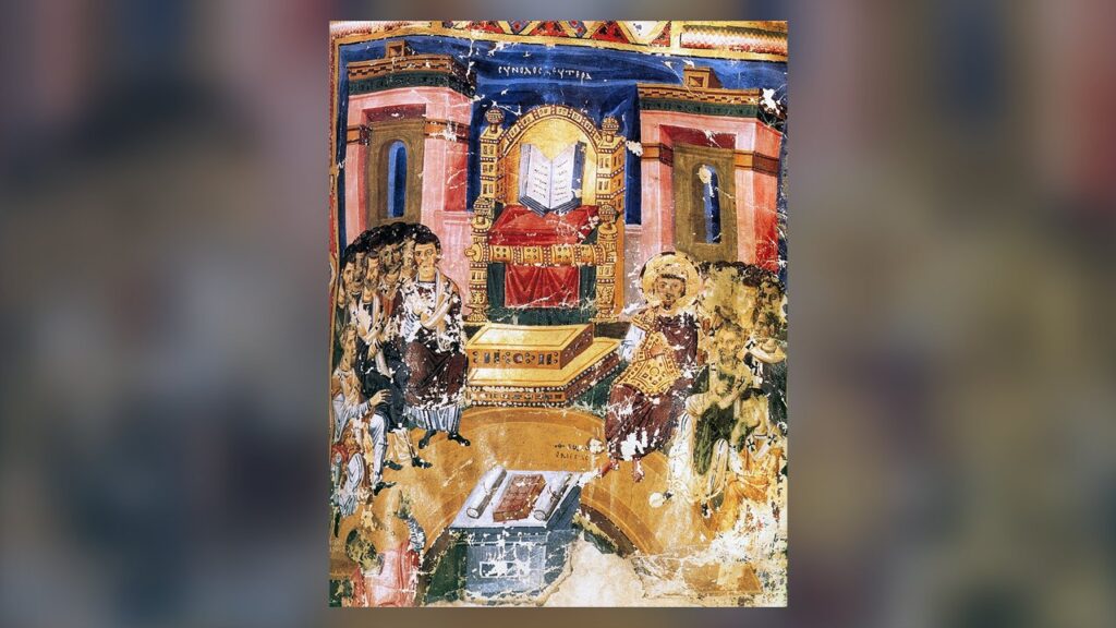 Imperador Teodósio e os bispos do Concílio de Constantinopla, que afirmou a divindade do Espírito Santo