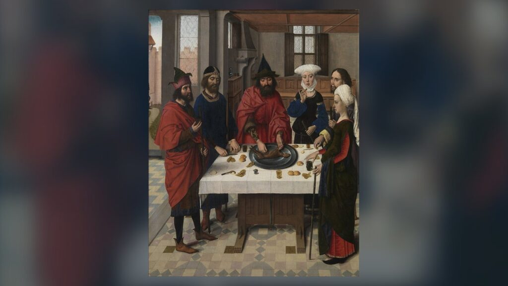 Israelitas comem de pé o cordeiro pascal, como manda Ex 12, figura da Páscoa cristã