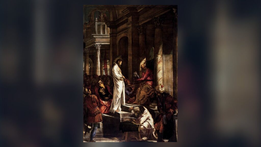Jesus de pé diante de Pilatos, cena de Jo 18 em que se declara Rei da verdade