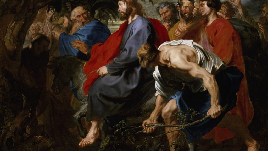 Jesus entra em Jerusalém montado num jumento, cena do Domingo de Ramos que abre a Semana Santa