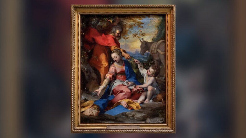 José colhe cerejas para o menino Jesus e Maria durante a fuga: o cuidado do guardião da família