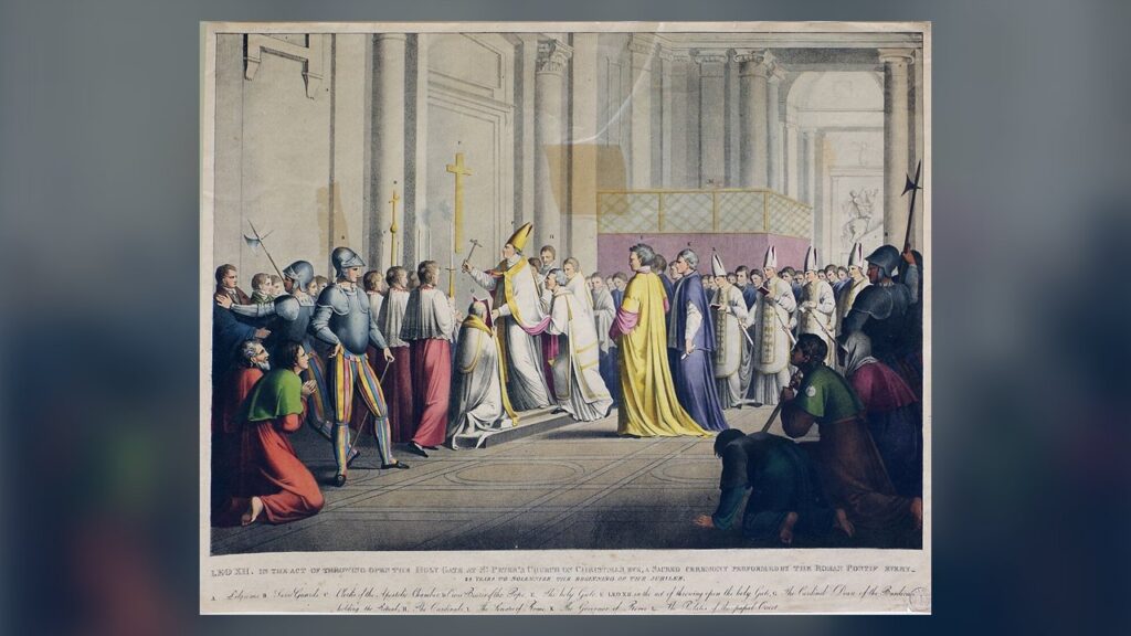 Leão XII abre a Porta Santa da Basílica de São Pedro no início do jubileu de 1825