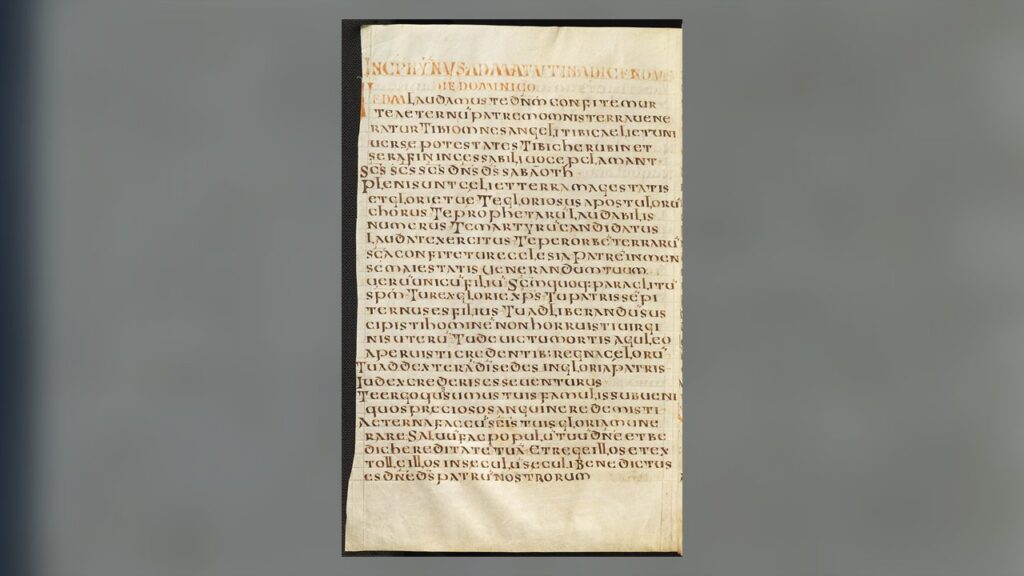 Manuscrito do século VIII com o texto latino do Te Deum, hino de domingo para as matinas