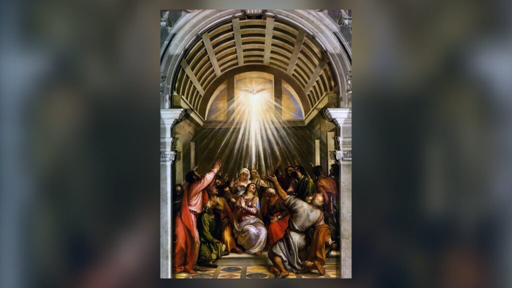 Maria com os apóstolos em Pentecostes, tema que o Diretório pede para o mês mariano