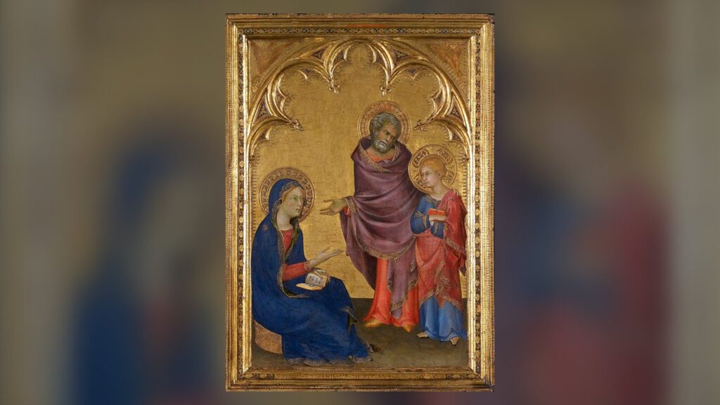 Maria interpela Jesus adolescente, conduzido por José, depois de reencontrá-lo no Templo