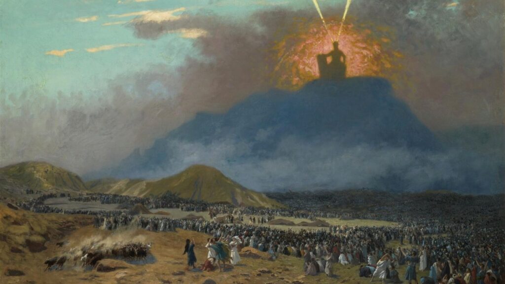 Moisés no alto do Sinai, onde passou quarenta dias e quarenta noites em jejum (Ex 34,28)