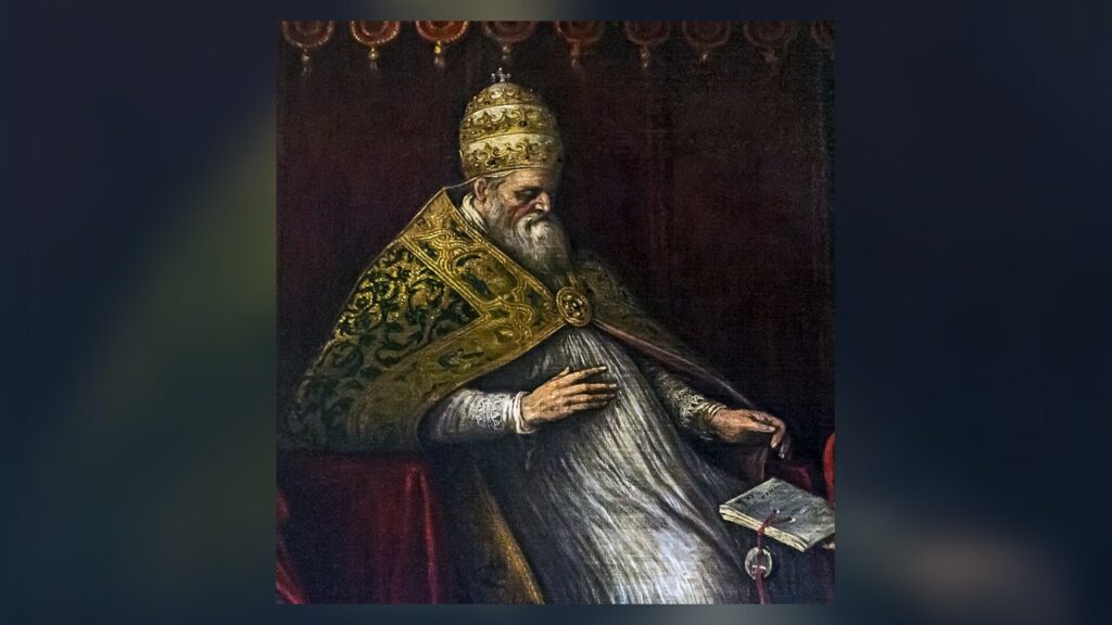 O Papa Honório III, que aprovou a Ordem dos Pregadores em 1216, pintado na basílica dominicana de Veneza
