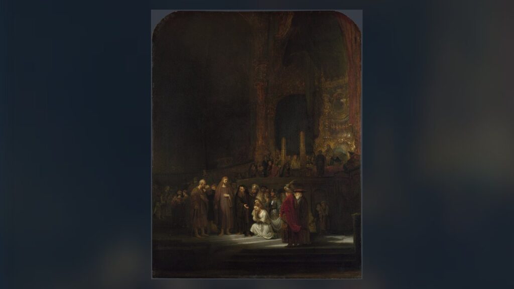 Cristo e a mulher adúltera, pintura de Rembrandt