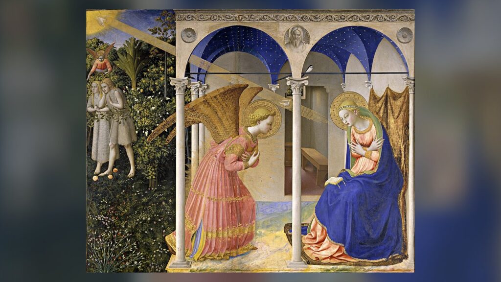 Anunciação do anjo Gabriel a Maria, pintura de Fra Angelico no Museu do Prado