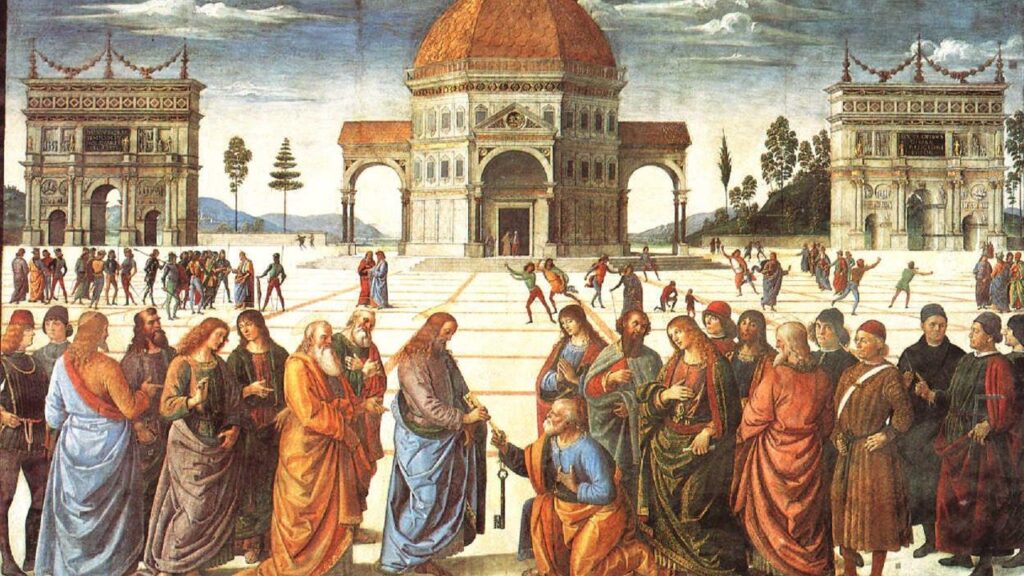 Entrega das chaves a São Pedro, afresco de Pietro Perugino na Capela Sistina