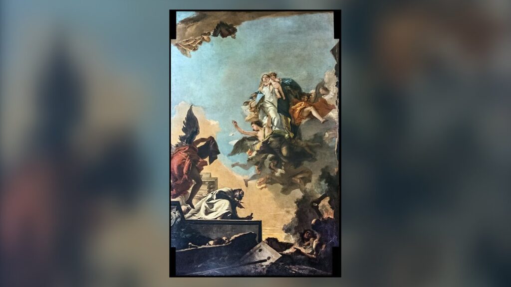 Nossa Senhora do Carmo entrega o escapulário a São Simão Stock, pintura de Tiepolo