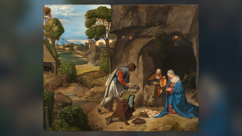 Os pastores adoram o Menino Jesus diante da gruta, o centro verdadeiro da festa do Natal