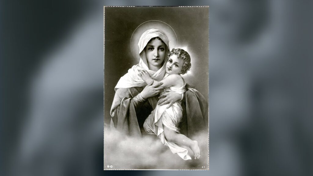 Quadro da Mãe Três Vezes Admirável, Maria abraçando o Menino Jesus, venerado como Mãe Rainha de Schoenstatt