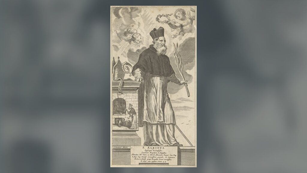 Santo Albino de Angers, bispo, gravura antiga do Rijksmuseum