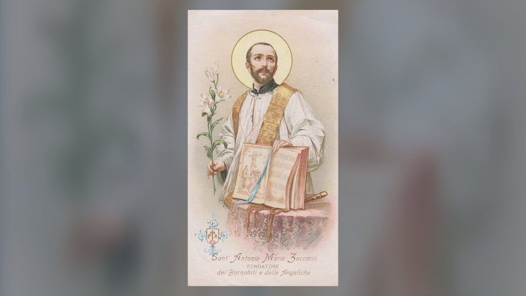 Santo Antônio Maria Zaccaria com a regra dos Barnabitas e o lírio, pintura