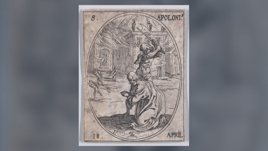 Santo Apolônio, gravura de Jacques Callot, século XVII