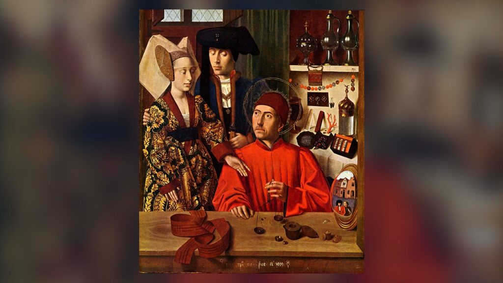 Santo Elói como ourives em sua oficina, pintura de Petrus Christus