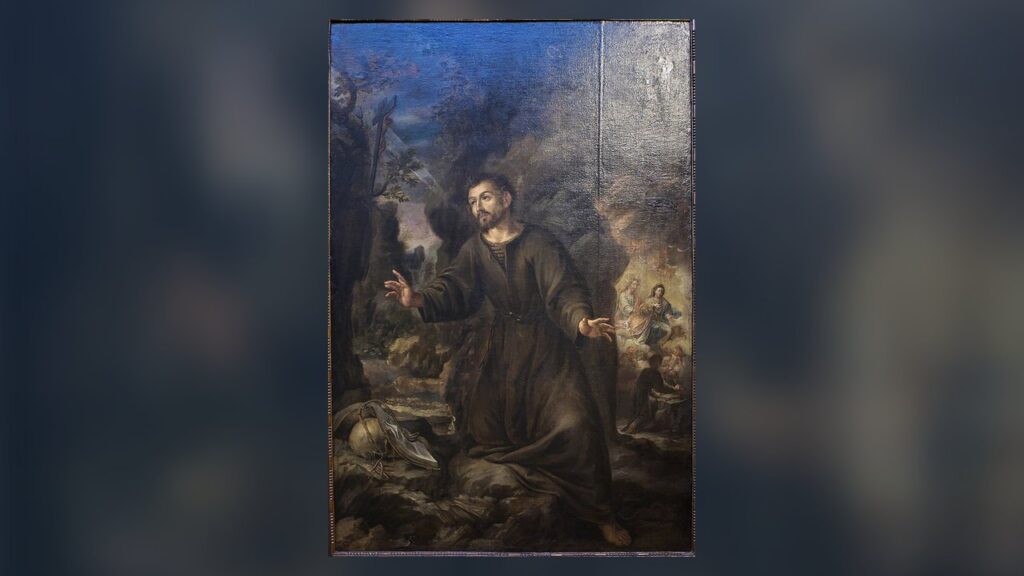 Santo Inácio de Loyola rezando na gruta de Manresa, onde nasceram os Exercícios Espirituais