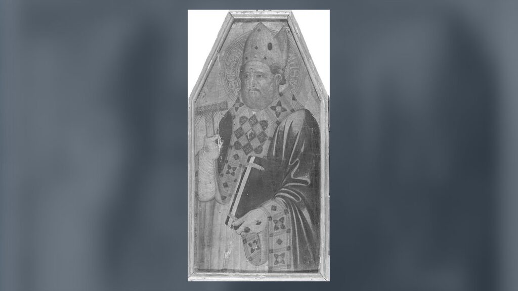 São Brás retratado como bispo de Sebaste, com mitra e báculo