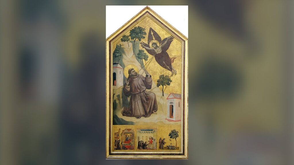 São Francisco recebe os estigmas no Alverne, durante o jejum feito em honra de São Miguel