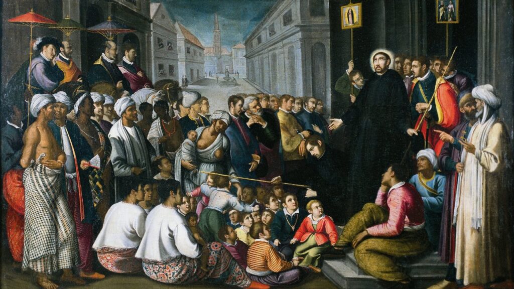 São Francisco Xavier prega em Goa, na Índia, primeira grande missão jesuíta no Oriente