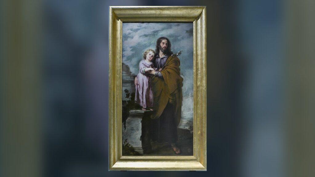 São José segura o Menino Jesus, a quem a oração a São José pede proteção