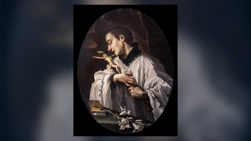 São Luís Gonzaga adorando o crucifixo, pintura de Ludovico Mazzanti