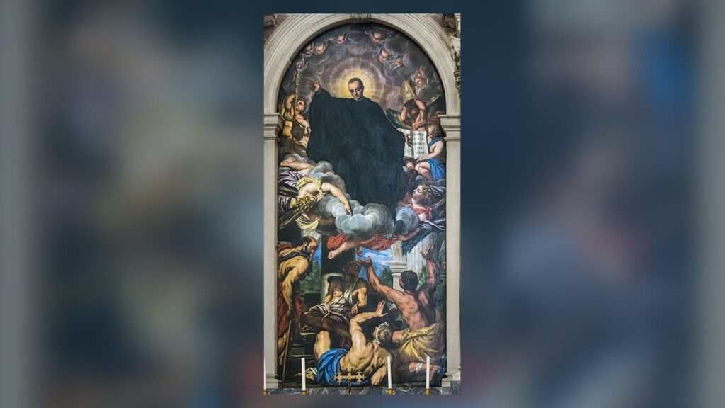 São Mauro abade, pintura de Valentin Le Fèvre em Santa Giustina, Pádua